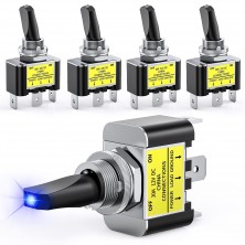 5pcs LED Toggle Switch ON OFF 12V 30A LED Lighted Metal SPST 3Pin Rocker Switch