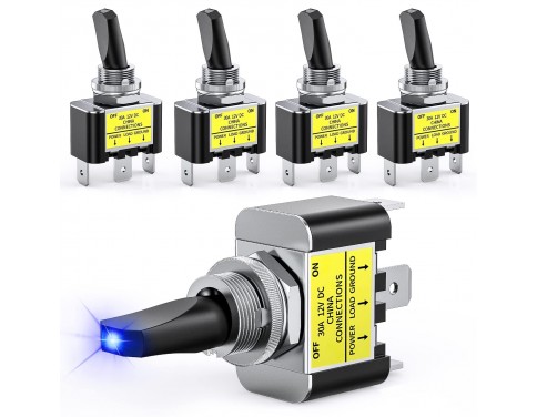 5pcs LED Toggle Switch ON OFF 12V 30A LED Lighted Metal SPST 3Pin Rocker Switch