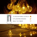 Globe String Lights Fairy Lights Battery Operated 16.4ft 50LED String Lights with Remote Waterproof Indoor Outdoor Hanging Lights Decorative Christmas Lights for Home Party Patio Garden Wedding