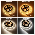 LED Strip Lights CRI90 SMD3528 16.4Ft(5M) 300LEDs Nature White 4000K-4500K 60LEDs/M DC12V 24W 4.8W/M 8mm White PCB Flexible Ribbon Strip with Adhesive Tape Non-Waterproof