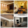 LED Strip Lights CRI90 SMD3528 16.4Ft(5M) 300LEDs Nature White 4000K-4500K 60LEDs/M DC12V 24W 4.8W/M 8mm White PCB Flexible Ribbon Strip with Adhesive Tape Non-Waterproof