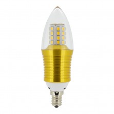 SWEETY STYLE 9 Watt Soft White 3000K B35 E12 Base LED Light Bulbs,70W-75W Incandescent Replacement,360 Omni-direction Candelabra 810 Lumens,3 Layers Torpedo Shape, Blunt Tip Plastic Cover,Golden Alumium Lamp Body