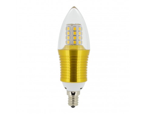 SWEETY STYLE 9 Watt Soft White 3000K B35 E12 Base LED Light Bulbs,70W-75W Incandescent Replacement,360 Omni-direction Candelabra 810 Lumens,3 Layers Torpedo Shape, Blunt Tip Plastic Cover,Golden Alumium Lamp Body