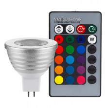 3W Multi-Color MR16 GU5.3 LED Bulbs, 12V Dimmable RGB Spotlight Bulb with Remote Controller, Color Changing Reflector, LED Mood Light Bulbs, for General, Decorative, Accent Lighting - Silver
