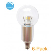 6-Pack E12 Dimmable LED Globe Bulb 5w 45 watt Candelabra Base bulb 360 Degree Beam Angle