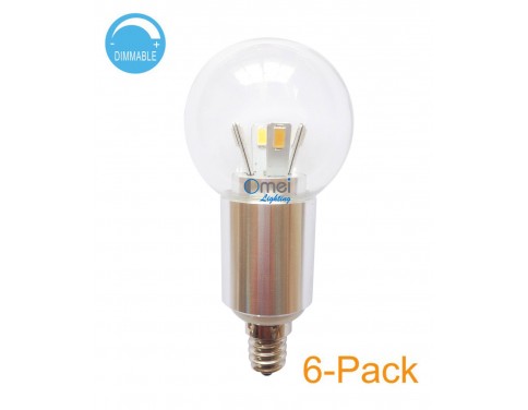 6-Pack E12 Dimmable LED Globe Bulb 5w 45 watt Candelabra Base bulb 360 Degree Beam Angle