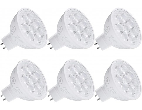 MR16 LED Bulbs, 50W Halogen Equivalent, GU5.3 Bi-Pin Base, 550lm 12V 6.5W Spotlight Bulb, UL Listed, 3000K Warm White, for Recessed Light, Track Lighting, Pack of 6