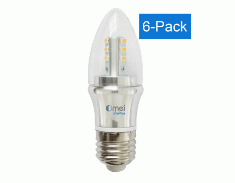 6-Pack Dimmable 60w E26 medium base 6w led chandelier light bulbs bullet top incandescent candle bulb