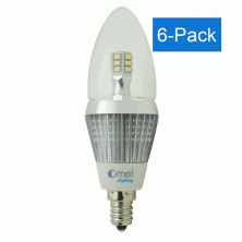 6-Pack led candelabra bulbs dimmable e12 base led 5w 50 watt pure daylight white 6000k torpedo light bulb