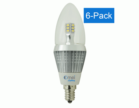 6-Pack led candelabra bulbs dimmable e12 base led 5w 50 watt pure daylight white 6000k torpedo light bulb