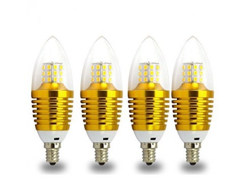 LED Candelabra Light Bulbs, 7-Watt, 60w Equivalent Replacement(560 lumens), E12 Candle Base, Warm White(2700K-3000K), Torpedo Lens, Golden Color Clear Glass Cover 4pcs/Pack