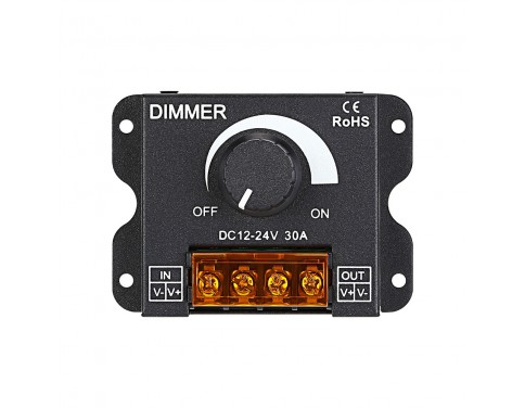 DC12V- 24V PWM Dimmer Knob ON/OFF Switch with Aluminum Housing, Single Channel 30A Dimming Controller for Single Color LED Strip Lights, 5050 3538 5630 light strips