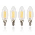 4-Pack 4W LED Filament Candelabra Bulb, 40W Incandescent Replacement, Warm White 2700K, 350 Lumens, 270° Beam Spread, E12 Candelabra Base, Torpedo Shape