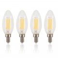 4-Pack 4W LED Filament Candelabra Bulb, 40W Incandescent Replacement, Warm White 2700K, 350 Lumens, 270° Beam Spread, E12 Candelabra Base, Torpedo Shape