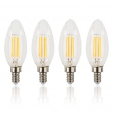 4-Pack 4W LED Filament Candelabra Bulb, 40W Incandescent Replacement, Warm White 2700K, 350 Lumens, 270° Beam Spread, E12 Candelabra Base, Torpedo Shape