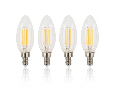 4-Pack 4W LED Filament Candelabra Bulb, 40W Incandescent Replacement, Warm White 2700K, 350 Lumens, 270° Beam Spread, E12 Candelabra Base, Torpedo Shape