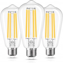 E27 LED Filament Bulbs 15W, 400LM, Equivalent to 140W, ST64 ES Candle Bulb,Warm White 2700K, 330 Degree Beam Angle, Non Dimmable, Perfect Used for Indoor Decoration, 3 Pack [Energy Class A+]