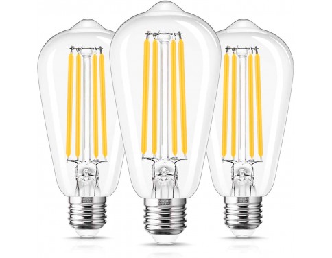E27 LED Filament Bulbs 15W, 400LM, Equivalent to 140W, ST64 ES Candle Bulb,Warm White 2700K, 330 Degree Beam Angle, Non Dimmable, Perfect Used for Indoor Decoration, 3 Pack [Energy Class A+]