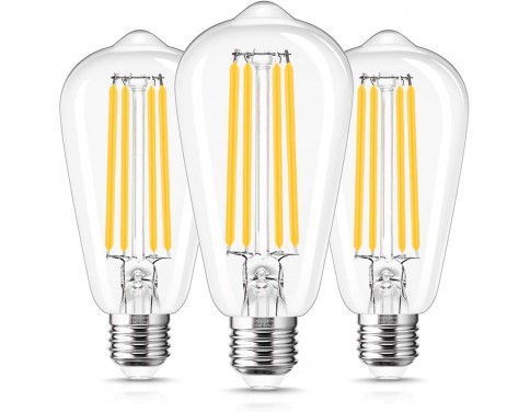 E27 LED Filament Bulbs 15W, 400LM, Equivalent to 140W, ST64 ES Candle Bulb,Warm White 2700K, 330 Degree Beam Angle, Non Dimmable, Perfect Used for Indoor Decoration, 3 Pack [Energy Class A+]