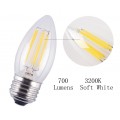 6W Dimmable LED Filament Candle Light Bulb,E26 Base Chandelier Lamp,3200K Soft White 700LM,C35 Shape Bullet Top,70W Equivalent,360° Beam Angle