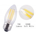 6W Dimmable LED Filament Candle Light Bulb,E26 Base Chandelier Lamp,Daylight 6000K Cool White 700LM,C35 Shape Bullet Top,70W Equivalent,360° Beam Angle