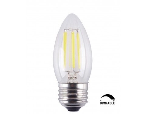 6W Dimmable LED Filament Candle Light Bulb,E26 Base Chandelier Lamp,Daylight 6000K Cool White 700LM,C35 Shape Bullet Top,70W Equivalent,360° Beam Angle