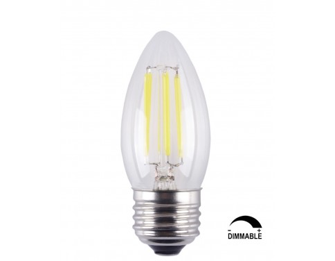 6-Pack 6W Dimmable LED Filament Candle Light Bulb,E26 Base Chandelier Lamp,Daylight 6000K Cool White 700LM,C35 Shape Bullet Top,70W Equivalent,360° Beam Angle