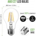 E27 Screw Bulb, Vintage Light Bulbs 60W Equivalent, 4W Warm White 2700K LED Filament Bulb, 400lm Edison Screw Energy Saving Lightbulb, Pack of 6