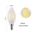 3-Pack LED E12 6W Dimmable Filament Candle Light Bulb,4000K Daylight (Neutral White) 600LM,E12 Candelabra Base Lamp C35 Bullet Top,Frosted Glass Cover,60W Equivalent