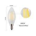 10-Pack LED E12 6W Dimmable Filament Candle Light Bulb,4000K Daylight (Neutral White) 600LM,E12 Candelabra Base Lamp C35 Bullet Top,Frosted Glass Cover,60W Equivalent