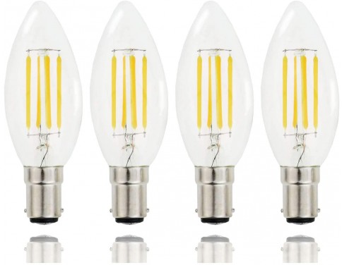 4 Pack B15 B15d LED Candle Light Bulb C35 4W SBC Clear Filament LED Bulb,Small Bayonet Cap,400LM 40W Incandescent Equivalent,2700K Warm White,Non-Dimmable[Energy Class A+]