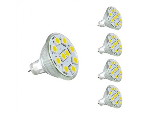 1.8W MR11 GU4.0 LED Bulbs, 20W Halogen Bulbs Equivalent, GU4 Base, 165lm, 12V AC/DC, 120° Flood Beam, Daylight White, 6000K, LED Light Bulbs, Pack of 4 Units