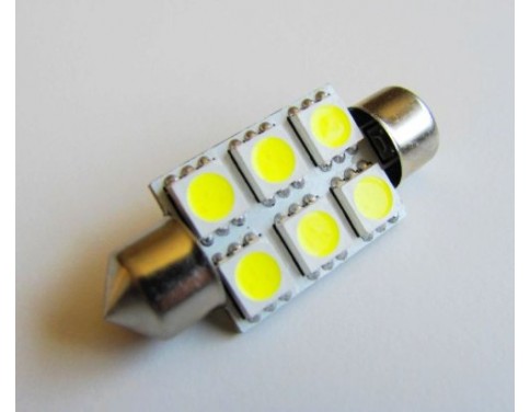 4X37mm6SMD-CW 37mm High Power 6 SMD LED Festoon Dome Bulb, 12 Volt, 1.2 Watt, 120 Lumen, White (6000K), Pack of 4 Bulbs