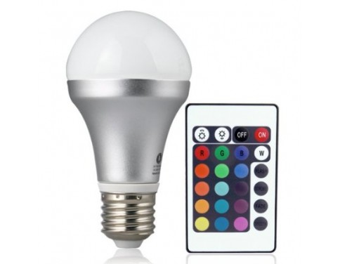 Remote Controlled Color Changing A19 5W LED Light Bulb, 16 Color Choice, E26 Medium Screw Base