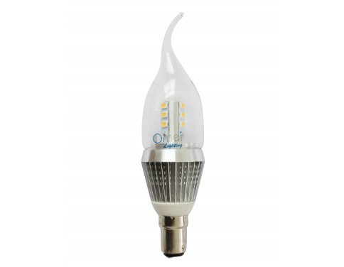 Flame TIp Dimmable B15 LED Candle Lights Small Bayonet 7W Clear Cover 360 Degree Lighting Chandelier Bulbs