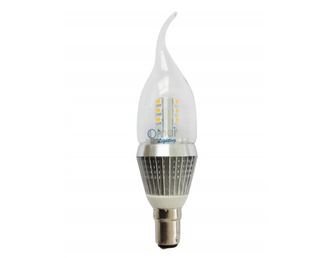 Flame TIp Dimmable B15 LED Candle Lights Small Bayonet 7W Clear Cover 360 Degree Lighting Chandelier Bulbs