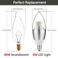 6-Watt Dimmable LED Chandelier Bulb,60-Watt Incandescent Bulb Equivalent,E12 Candelabra Base,550 Lumens LED Lights,Torpedo Shape