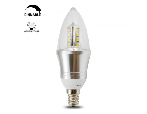 5 Watt B35 E12 LED Chandeliers Light Bulbs--50W Incandescent Replacement--Soft White 3200K,360 degree Omni-direction Candelabra 450 Lumens,Pyramid Shape,Blunt Tip Plastic Cover,Silver Alumium body,Wall Sconces
