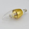 6 Watt Dimmable B35 E12 LED Chandelier--60W Incandescent Replacement--Soft White 3200K,360° Omni-direction Candelabra 550 Lumens,2 Layers Torpedo Shape,Blunt Tip Glass Cover，Golden Alumium Lamp Body