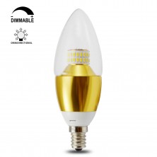 6 Watt Dimmable B35 E12 LED Chandelier--60W Incandescent Replacement--Soft White 3200K,360° Omni-direction Candelabra 550 Lumens,2 Layers Torpedo Shape,Blunt Tip Glass Cover，Golden Alumium Lamp Body