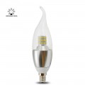 7 Watt Ca35 E12 LED Chandelier Light Bulbs--65W Incandescent Replacement -- Warm White 3200K,360° Omni-direction Candelabra 600 Lumens,3 Layers Torpedo Shape,Wall Sconces,Bent/Flame Tip Glass Cover,Silver Alumiuma lamp body