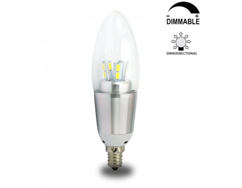 7 Watt Dimmable B35 LED Candelabra Light Bulbs E12 Candle Lamps--60W Incandescent Equivalent Energy-saving Chandeliers LED Bulbs Cool White 6200K, Blunt Tip, Silver Polished Lamp Body