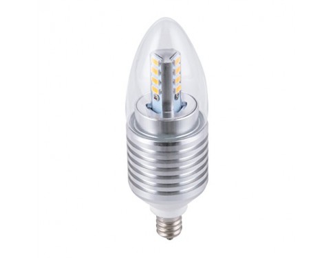 E12 Dimmable 60W Equivalent - 7W LED 700 Lumens Round-top Clear Silver Base Candelabra Bulb Warm White 3000K