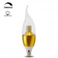 Torpedo shape 7 watt dimmable e12 led chandelier light bulbs 75w incandescent replacement Bent Flame Tip Golden Alumiuma 360° Omni-direction Candelabra Base Bulb