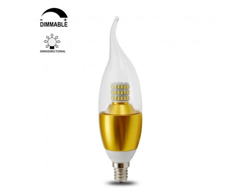 Torpedo shape 7 watt dimmable e12 led chandelier light bulbs 75w incandescent replacement Bent Flame Tip Golden Alumiuma 360° Omni-direction Candelabra Base Bulb