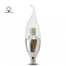 Torpedo shape 7 watt dimmable e12 led chandelier light bulbs 75w incandescent replacement Bent Flame Tip Silver Alumiuma 360° Omni-direction Candelabra Base Bulb