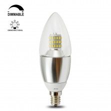 Torpedo shape 7 watt dimmable e12 led chandelier light bulbs 75w incandescent replacement Blunt Tip Silver Alumiuma 360° Omni-direction Candelabra Base Bulb