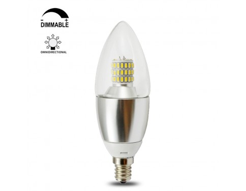 Torpedo shape 7 watt dimmable e12 led chandelier light bulbs 75w incandescent replacement Blunt Tip Silver Alumiuma 360° Omni-direction Candelabra Base Bulb