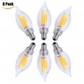 C32 6-Watt LED Filament Candelabra Bulb - Dimmable - Soft White 2700K - E12 Base - Equivalent to 60W Incandescent Chandelier Bulb - 360 Degree Beam Angle, 6 Pack