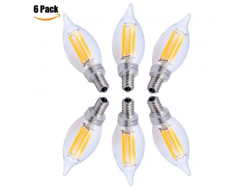 C32 6-Watt LED Filament Candelabra Bulb - Dimmable - Soft White 2700K - E12 Base - Equivalent to 60W Incandescent Chandelier Bulb - 360 Degree Beam Angle, 6 Pack